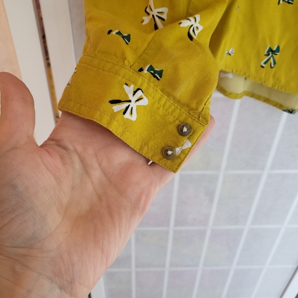 ANTHROPOLOGIE Top Bow Print Yellow Blouse Sz 00P - Picture 3 of 9